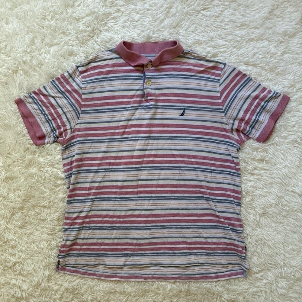 Vintage Y2K 90 Baggy Nautica striped polo shirt horizontal stripes Beach Vibes